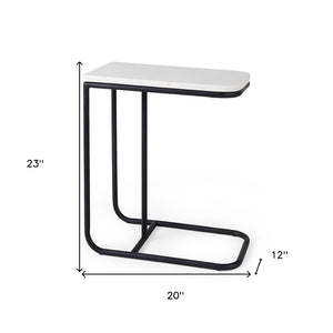 HomeRoots 23" Elegant Black and White Marble C Table - Modern Metal End Table for Small Spaces and Style 604464