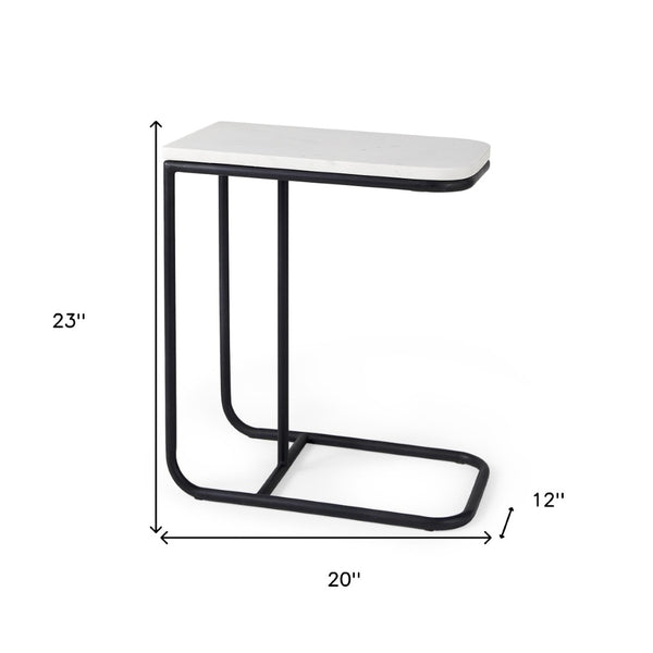 HomeRoots 23" Elegant Black and White Marble C Table - Modern Metal End Table for Small Spaces and Style 604464