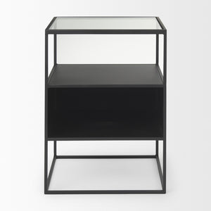 HomeRoots 21" Modern Clear Glass & Black Metal End Table with 2 Shelves – Stylish, Space-Saving Design! 604465