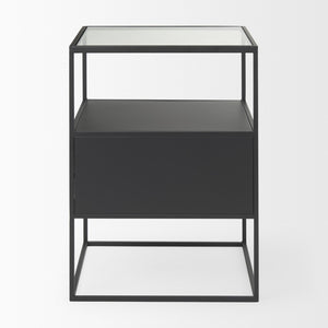 HomeRoots 21" Modern Clear Glass & Black Metal End Table with 2 Shelves – Stylish, Space-Saving Design! 604465