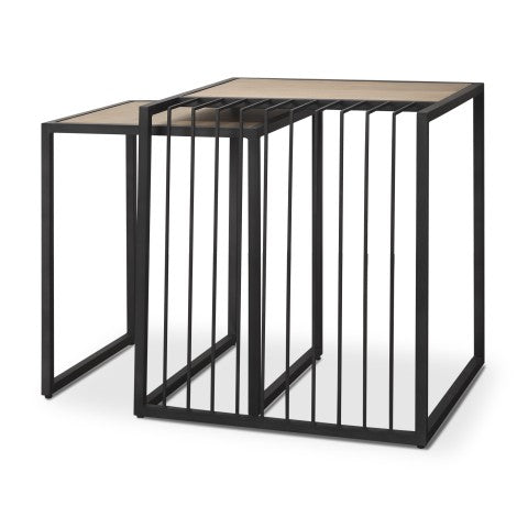 Homeroots Set Of Two Natural & Black Solid Wood Nested Tables - Stylish Space-saving Accent For Any Room   604466