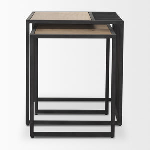 HomeRoots Set of Two Rustic Mango Wood and Black Metal Nested Sled Tables for Stylish Space-Saving Solutions 604466