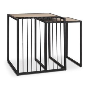 Homeroots Set Of Two Natural & Black Solid Wood Nested Tables - Stylish Space-saving Accent For Any Room   604466