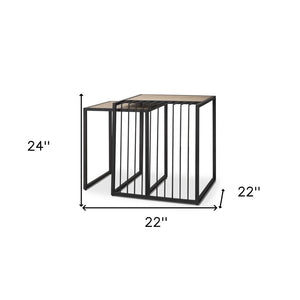Homeroots Set Of Two Natural & Black Solid Wood Nested Tables - Stylish Space-saving Accent For Any Room   604466