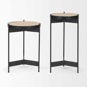 HomeRoots Set of Two Elegant Brown Marble & Black Metal Nested Tables for Versatile Living Room Decor 604468