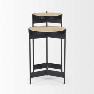 HomeRoots Set of Two Elegant Brown Marble & Black Metal Nested Tables for Versatile Living Room Decor 604468