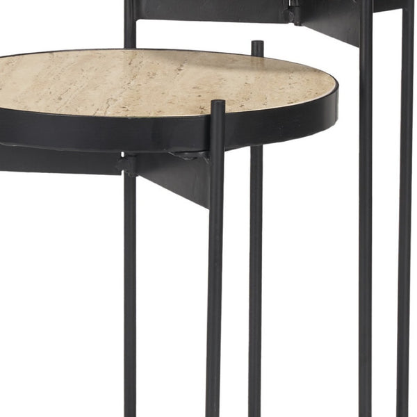 HomeRoots Set of Two Elegant Brown Marble & Black Metal Nested Tables for Versatile Living Room Decor 604468