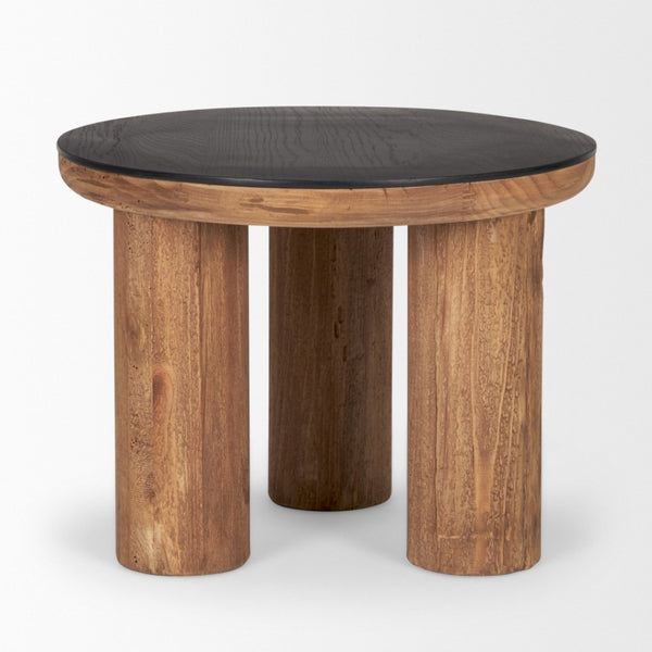 HomeRoots 18" Rustic Brown and Black Reclaimed Wood Round End Table – Stylish Vintage Charm for Any Room 604469
