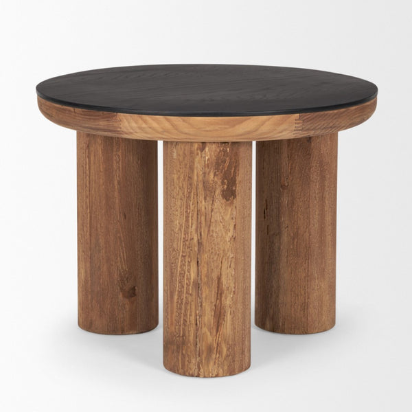 HomeRoots 18" Rustic Brown and Black Reclaimed Wood Round End Table – Stylish Vintage Charm for Any Room 604469