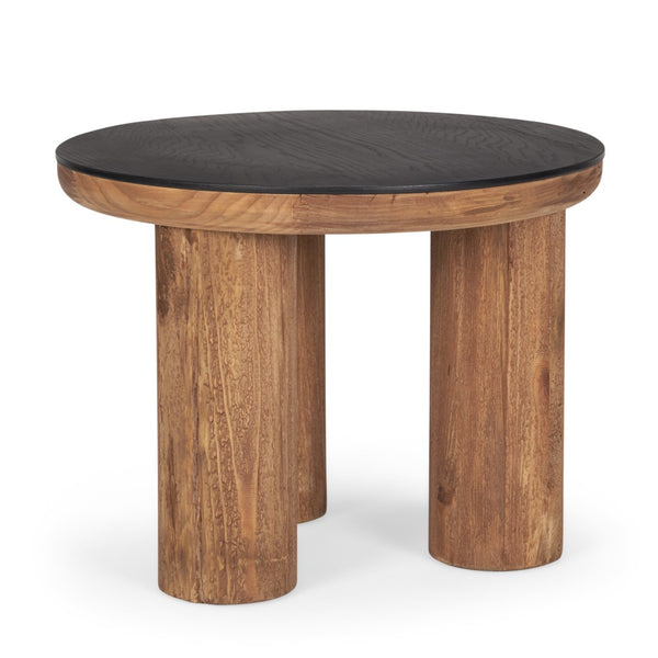HomeRoots 18" Rustic Brown and Black Reclaimed Wood Round End Table – Stylish Vintage Charm for Any Room 604469
