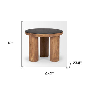 HomeRoots 18" Rustic Brown and Black Reclaimed Wood Round End Table – Stylish Vintage Charm for Any Room 604469