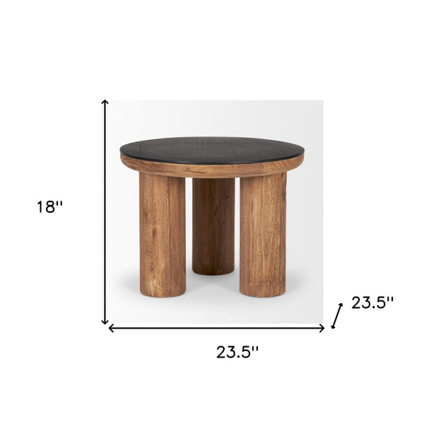 HomeRoots 18" Rustic Brown and Black Reclaimed Wood Round End Table – Stylish Vintage Charm for Any Room 604469