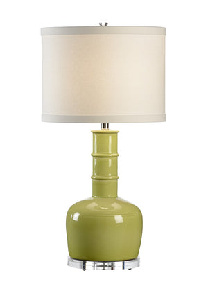 Wildwood Chang Lamp Kiwi Glazed Ceramic Table Lamp On Crystal Base With Cream Linen Shade — 32" Modern Accent 60447