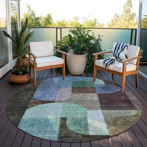 Homeroots 3' Stunning Abstract Washable Area Rug For Indoor And Outdoor Spaces - Durable And Stylish Design 8' Round Polyester 604472