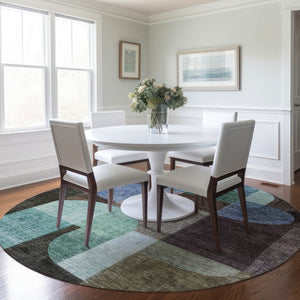 Homeroots 3' Stunning Abstract Washable Area Rug For Indoor And Outdoor Spaces - Durable And Stylish Design 8' Round Polyester 604472