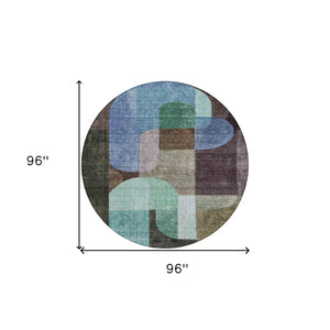 Homeroots 3' Stunning Abstract Washable Area Rug For Indoor And Outdoor Spaces - Durable And Stylish Design 8' Round Polyester 604472