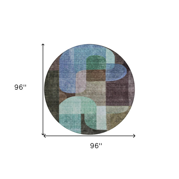 Homeroots 3' Stunning Abstract Washable Area Rug For Indoor And Outdoor Spaces - Durable And Stylish Design 8' Round Polyester 604472