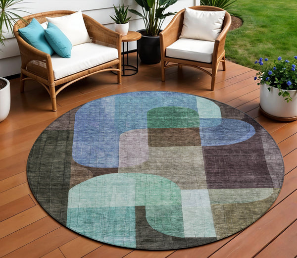 Homeroots 3' Stunning Abstract Washable Area Rug For Indoor And Outdoor Spaces - Durable And Stylish Design 8' Round Polyester 604472