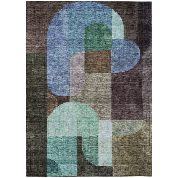 HomeRoots 5' Abstract Washable Indoor Outdoor Area Rug in Brown, Blue & Green - Durable & Stylish Décor Addition 8' X 10' 604473