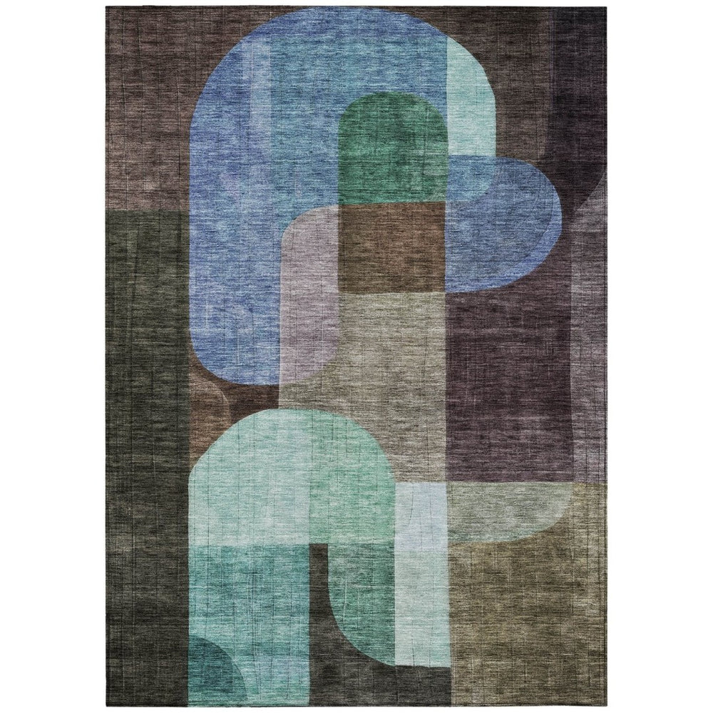 HomeRoots 5' Abstract Washable Indoor Outdoor Area Rug in Brown, Blue & Green - Durable & Stylish Décor Addition 10' X 14' 604475