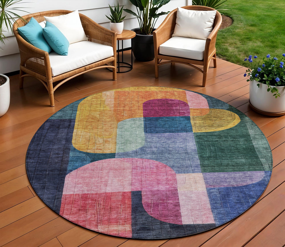 Homeroots 3' Stunning Abstract Washable Area Rug For Indoor And Outdoor Spaces - Durable And Stylish Design 8' Round Polyester 604478