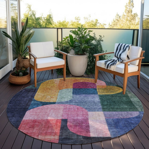 Homeroots 3' Stunning Abstract Washable Area Rug For Indoor And Outdoor Spaces - Durable And Stylish Design 8' Round Polyester 604478