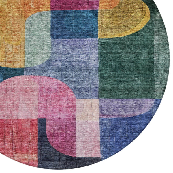 Homeroots 3' Stunning Abstract Washable Area Rug For Indoor And Outdoor Spaces - Durable And Stylish Design 8' Round Polyester 604478