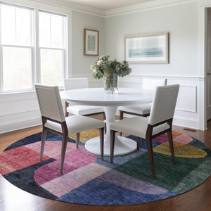 Homeroots 3' Stunning Abstract Washable Area Rug For Indoor And Outdoor Spaces - Durable And Stylish Design 8' Round Polyester 604478