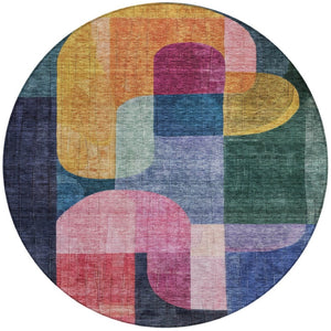Homeroots 3' Stunning Abstract Washable Area Rug For Indoor And Outdoor Spaces - Durable And Stylish Design 8' Round Polyester 604478