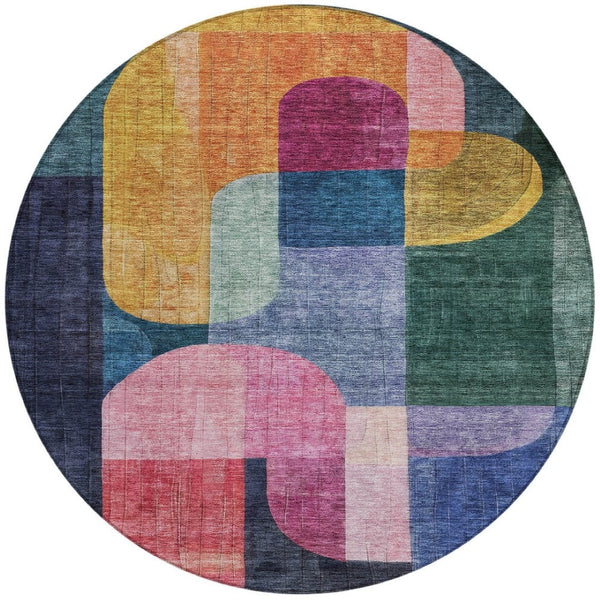 Homeroots 3' Stunning Abstract Washable Area Rug For Indoor And Outdoor Spaces - Durable And Stylish Design 8' Round Polyester 604478
