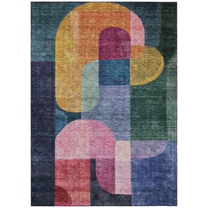 HomeRoots 5' Green Copper and Pink Abstract Area Rug - Stylish, Washable, Indoor/Outdoor, Durable Design 8' X 10' 604479