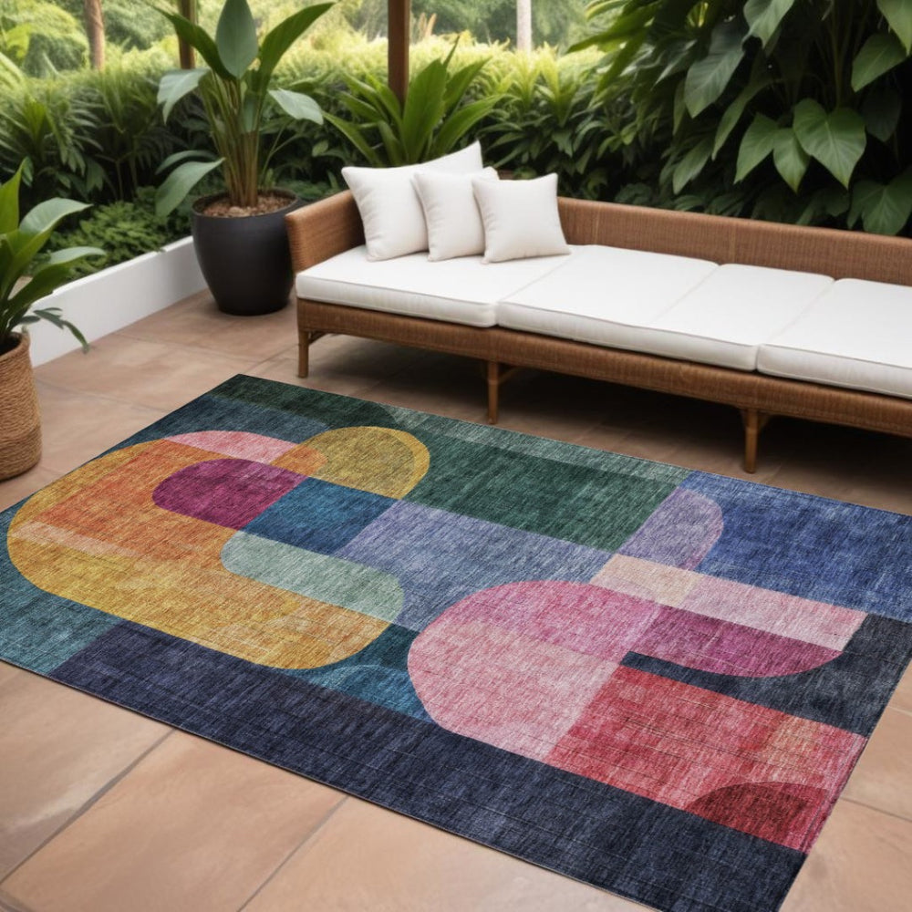 HomeRoots 9' X 12' Washable Abstract Area Rug in Green, Copper & Pink - Durable Indoor/Outdoor Style & Comfort 604480
