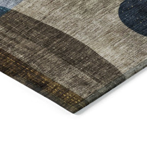Homeroots 3' Stylish Blue Gold And Gray Abstract Washable Rug – Versatile Indoor Outdoor Accent For Any Space 8' X 10' Polyester 604491