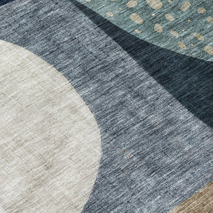 Homeroots 3' Stylish Blue Gold And Gray Abstract Washable Rug – Versatile Indoor Outdoor Accent For Any Space 8' X 10' Polyester 604491
