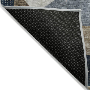 Homeroots 3' Stylish Blue Gold And Gray Abstract Washable Rug – Versatile Indoor Outdoor Accent For Any Space 9' X 12' Polyester 604492