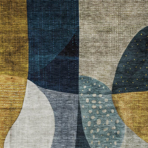 Homeroots 3' Stylish Blue Gold And Gray Abstract Washable Rug – Versatile Indoor Outdoor Accent For Any Space 9' X 12' Polyester 604492