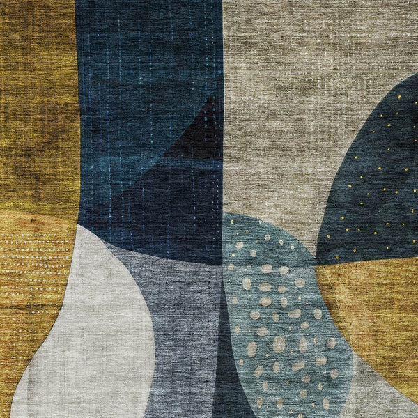 Homeroots 3' Stylish Blue Gold And Gray Abstract Washable Rug – Versatile Indoor Outdoor Accent For Any Space 9' X 12' Polyester 604492