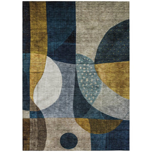 HomeRoots 5' Abstract Blue Gold and Gray Washable Area Rug - Contemporary Design for Indoor and Outdoor Use 10' X 14' 604493