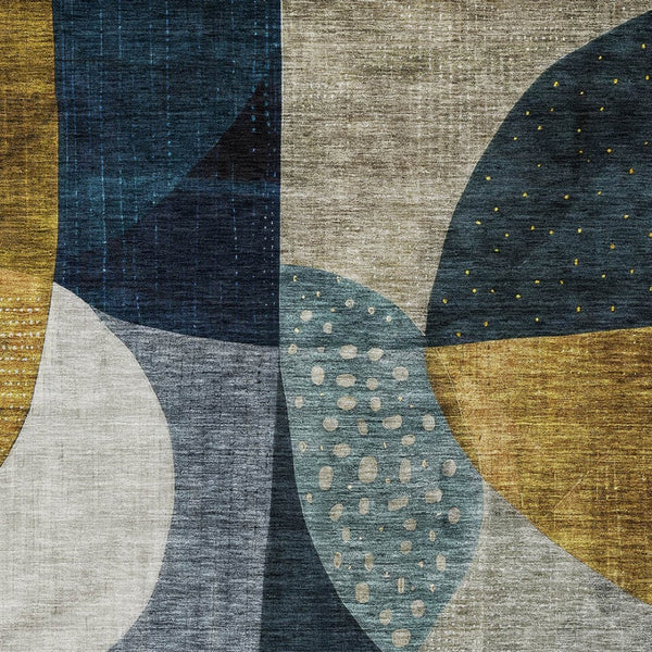 Homeroots 3' Stylish Blue Gold And Gray Abstract Washable Rug – Versatile Indoor Outdoor Accent For Any Space 10' X 14' Polyester 604493