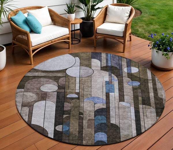 Homeroots 3' Stylish Geometric Washable Area Rug – Durable, Stain Resistant Design For Indoor & Outdoor Use 8' Round Polyester 604496