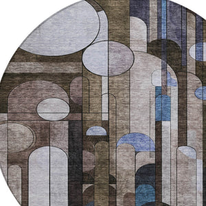 Homeroots 3' Stylish Geometric Washable Area Rug – Durable, Stain Resistant Design For Indoor & Outdoor Use 8' Round Polyester 604496