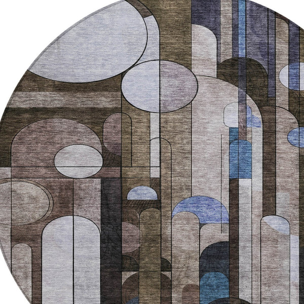 Homeroots 3' Stylish Geometric Washable Area Rug – Durable, Stain Resistant Design For Indoor & Outdoor Use 8' Round Polyester 604496