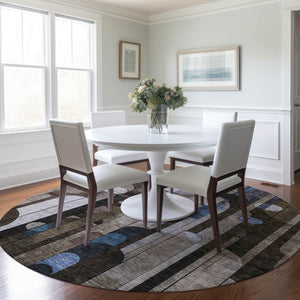 Homeroots 3' Stylish Geometric Washable Area Rug – Durable, Stain Resistant Design For Indoor & Outdoor Use 8' Round Polyester 604496