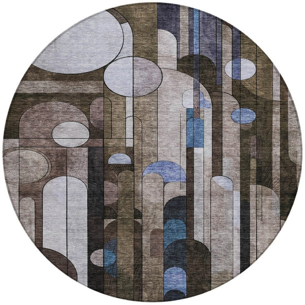 Homeroots 3' Stylish Geometric Washable Area Rug – Durable, Stain Resistant Design For Indoor & Outdoor Use 8' Round Polyester 604496