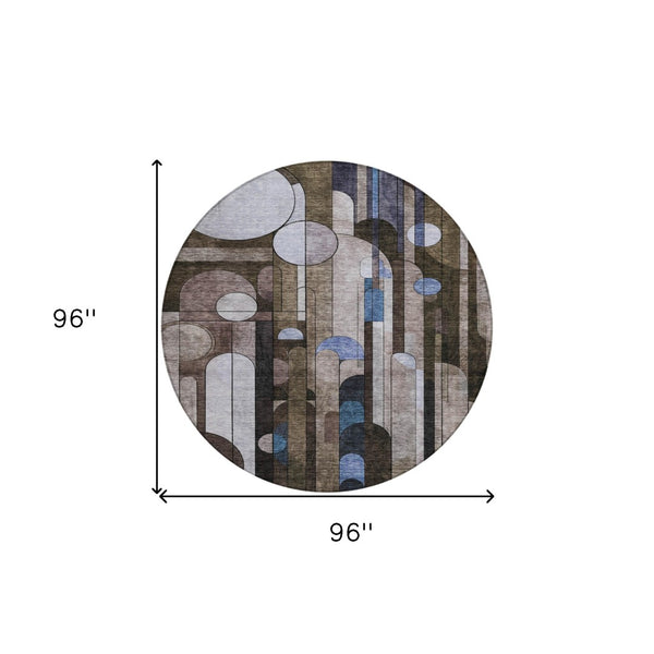 Homeroots 3' Stylish Geometric Washable Area Rug – Durable, Stain Resistant Design For Indoor & Outdoor Use 8' Round Polyester 604496