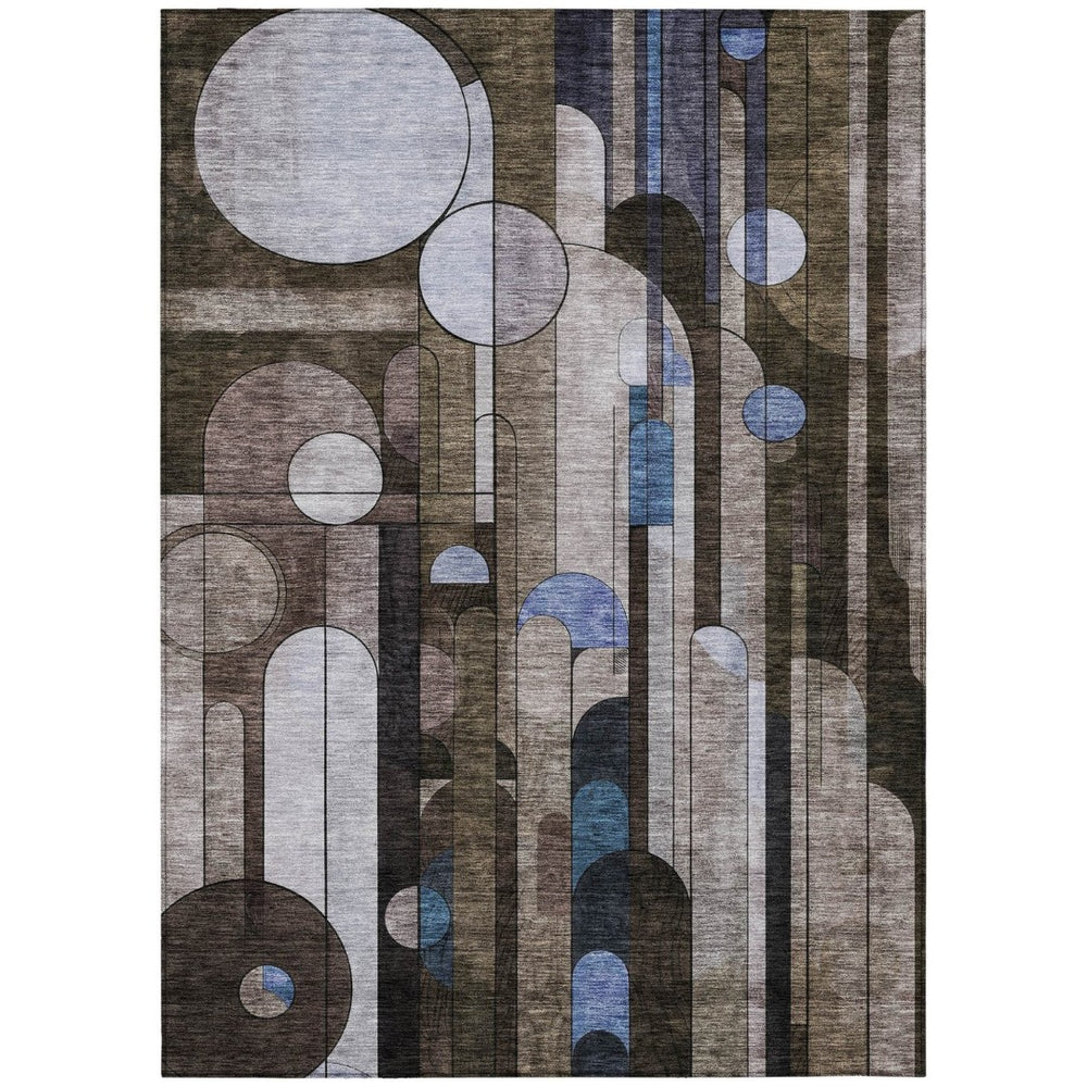 HomeRoots 9' Geometric Washable Area Rug in Brown, Gray & Blue - Durable for Indoor & Outdoor Spaces! 604498