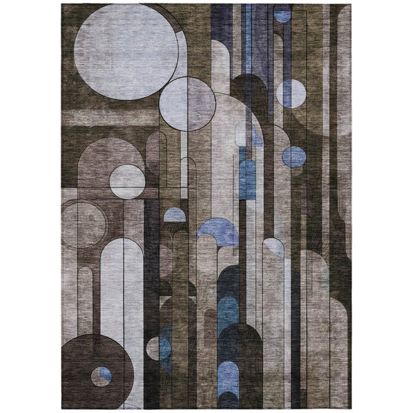 HomeRoots 9' Geometric Washable Area Rug in Brown, Gray & Blue - Durable for Indoor & Outdoor Spaces! 604498