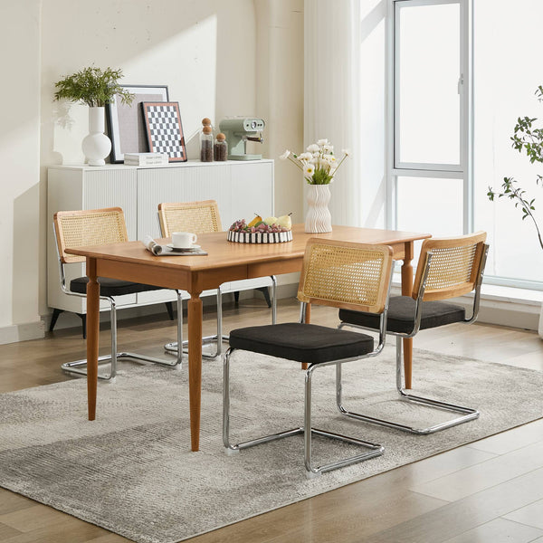 English Elm Mid Century Modern Dining Chairs Set Of 2 - Stylish Velvet Accent With Rattan Back & Chrome Base W1143P342096