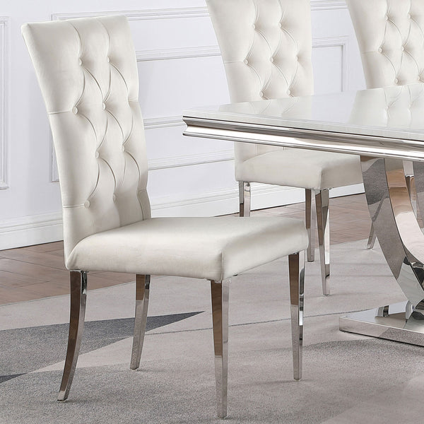 English Elm Allessandra Tufted Back Armless Dining Chair with Polished Chrome Legs — Modern Elegant Comfort, Durable Support White+Silver B062P333478