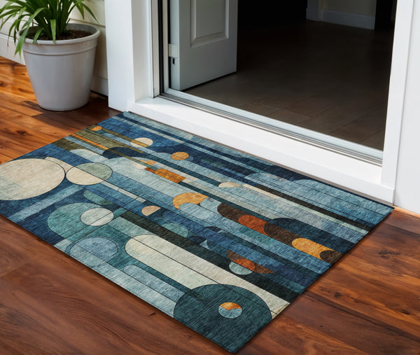 Homeroots 3' Stylish Geometric Washable Area Rug – Durable, Stain Resistant Design For Indoor & Outdoor Use 3' X 5' Polyester 604500